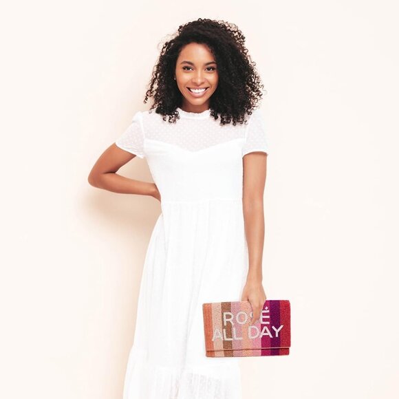 Rose All Day Beaded Canvas Clutch Purse for Wedding Bridal Bachelorette Gift - Picture 9 of 9